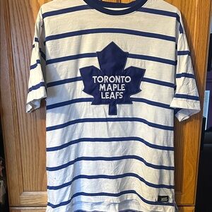 NHL White & Blue Striped Crewneck Tee with Maple Leaf Patch